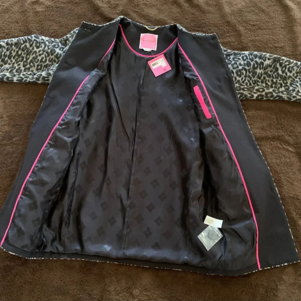 Kate Spade Brushed Leopard Wool Blend Cocoon Coat XS NWT